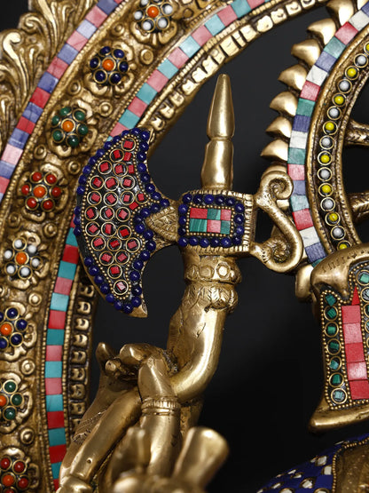 Brassaura™ Big Sitting Throne Brass Ganesha Statue with Inlay Work | Height 46 Inches & Weight 95.15 kgs