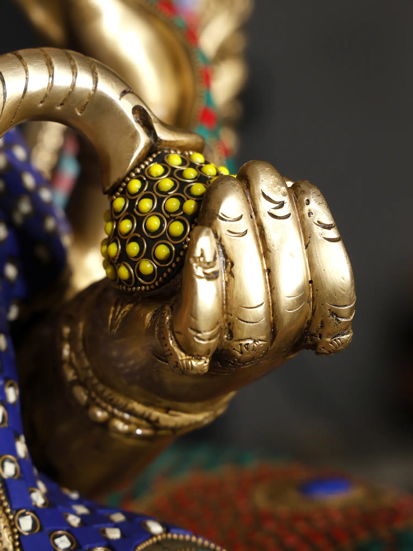 Brassaura™ Big Sitting Throne Brass Ganesha Statue with Inlay Work | Height 46 Inches & Weight 95.15 kgs