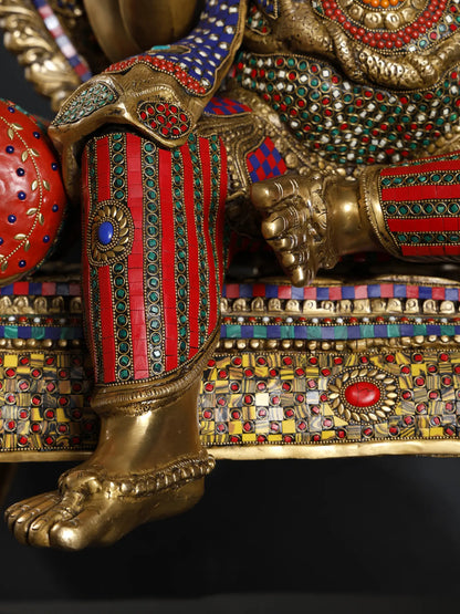 Brassaura™ Big Sitting Throne Brass Ganesha Statue with Inlay Work | Height 46 Inches & Weight 95.15 kgs