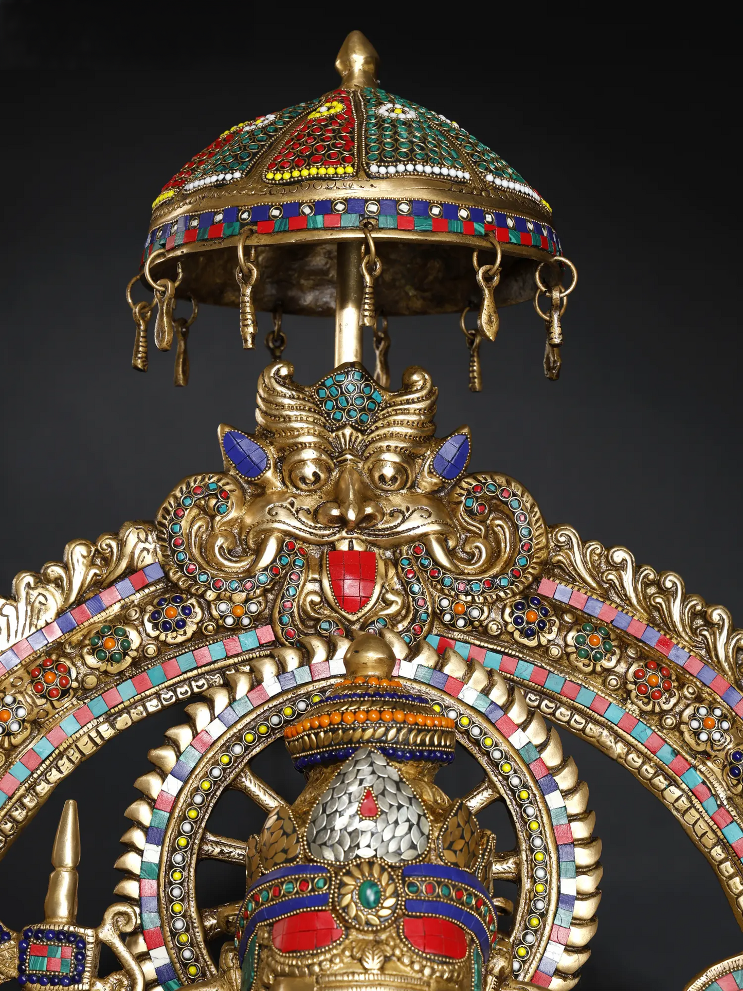 Brassaura™ Big Sitting Throne Brass Ganesha Statue with Inlay Work | Height 46 Inches & Weight 95.15 kgs