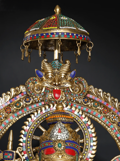 Brassaura™ Big Sitting Throne Brass Ganesha Statue with Inlay Work | Height 46 Inches & Weight 95.15 kgs
