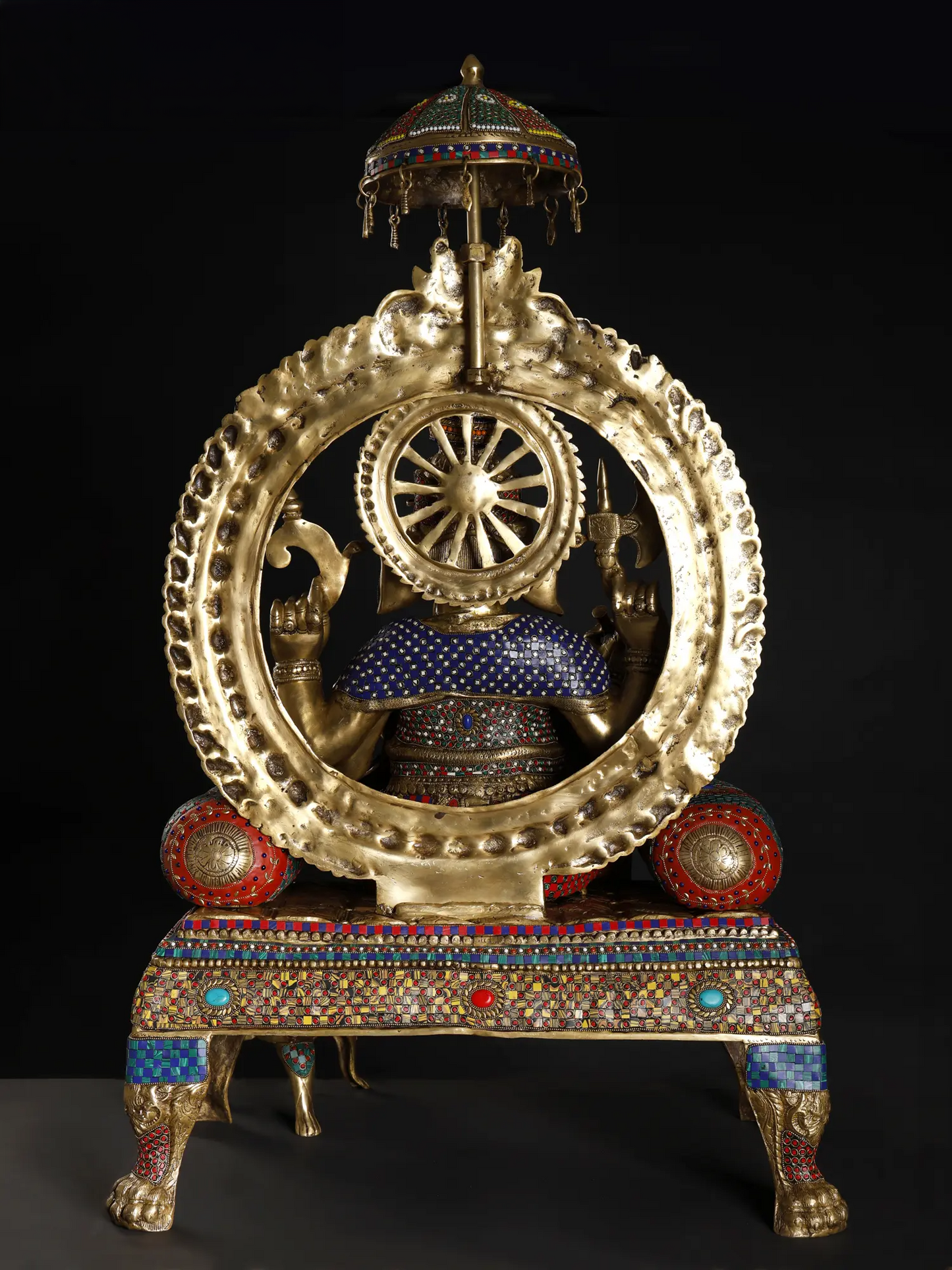 Brassaura™ Big Sitting Throne Brass Ganesha Statue with Inlay Work | Height 46 Inches & Weight 95.15 kgs