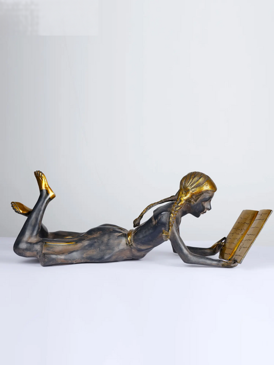 Brassaura® Artistic Brass Reading Lady Sculpture | Height 9 Inches & Weight 10.95 kgs