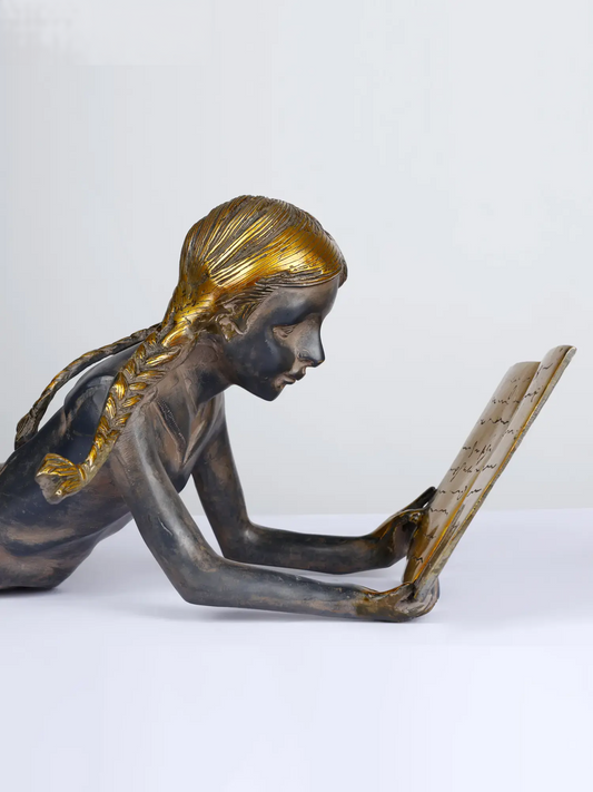 Brassaura® Artistic Brass Reading Lady Sculpture | Height 9 Inches & Weight 10.95 kgs
