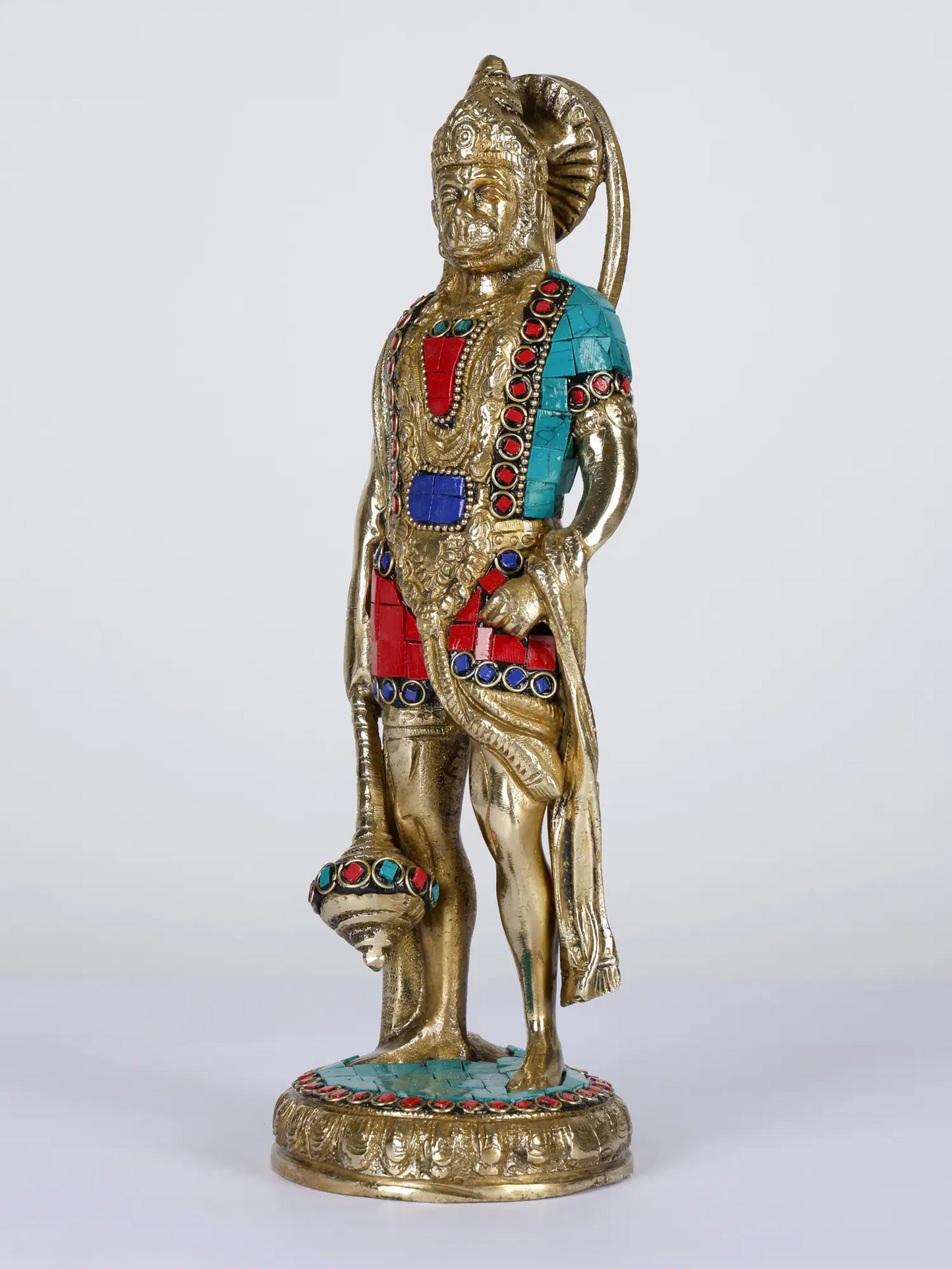 Brassaura® Hanuman Standing Brass Statue with Inlay Work | Height 10 Inches & Weight 2.45 kgs