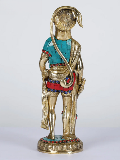 Brassaura® Hanuman Standing Brass Statue with Inlay Work | Height 10 Inches & Weight 2.45 kgs
