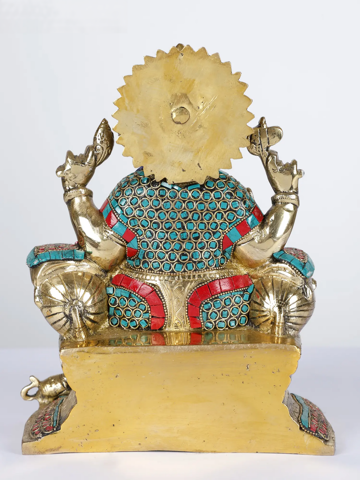 Brassaura™ Brass Ganesha Statue with Inlay Work | Height 9 Inches & Weight 4.95 kgs