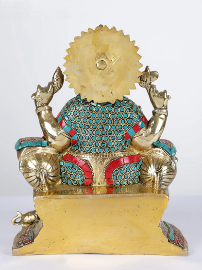 Brassaura™ Brass Ganesha Statue with Inlay Work | Height 9 Inches & Weight 4.95 kgs