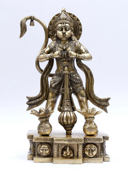 Brassaura® पंचमुखी हनुमान गदा और पूर्णघट के साथ खड़े हुए | ऊँचाई 12.2 इंच और वज़न 4.05 किलोग्राम