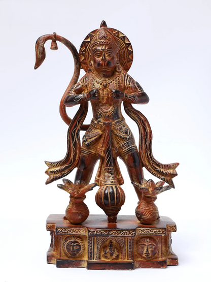 Brassaura® Panchamukhi Hanuman Standing with Gada & Purnaghata | Height 12.2 Inches & Weight 4.05 kgs