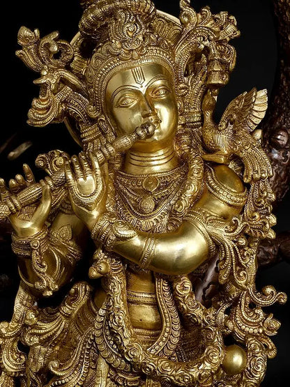 Brassaura® Brass Krishna Statue | Height 86.5 cm & Weight 52.90 kg