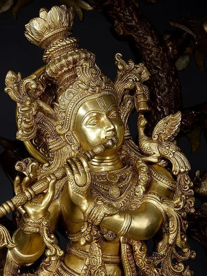 Brassaura® Brass Krishna Statue | Height 86.5 cm & Weight 52.90 kg