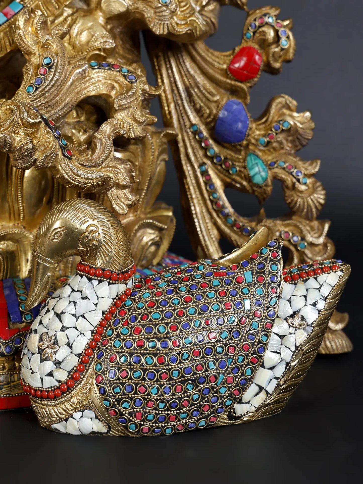 Brassaura® Goddess Saraswati Playing Veena | Brass with Intricate Inlay Work | Height 33 Inches