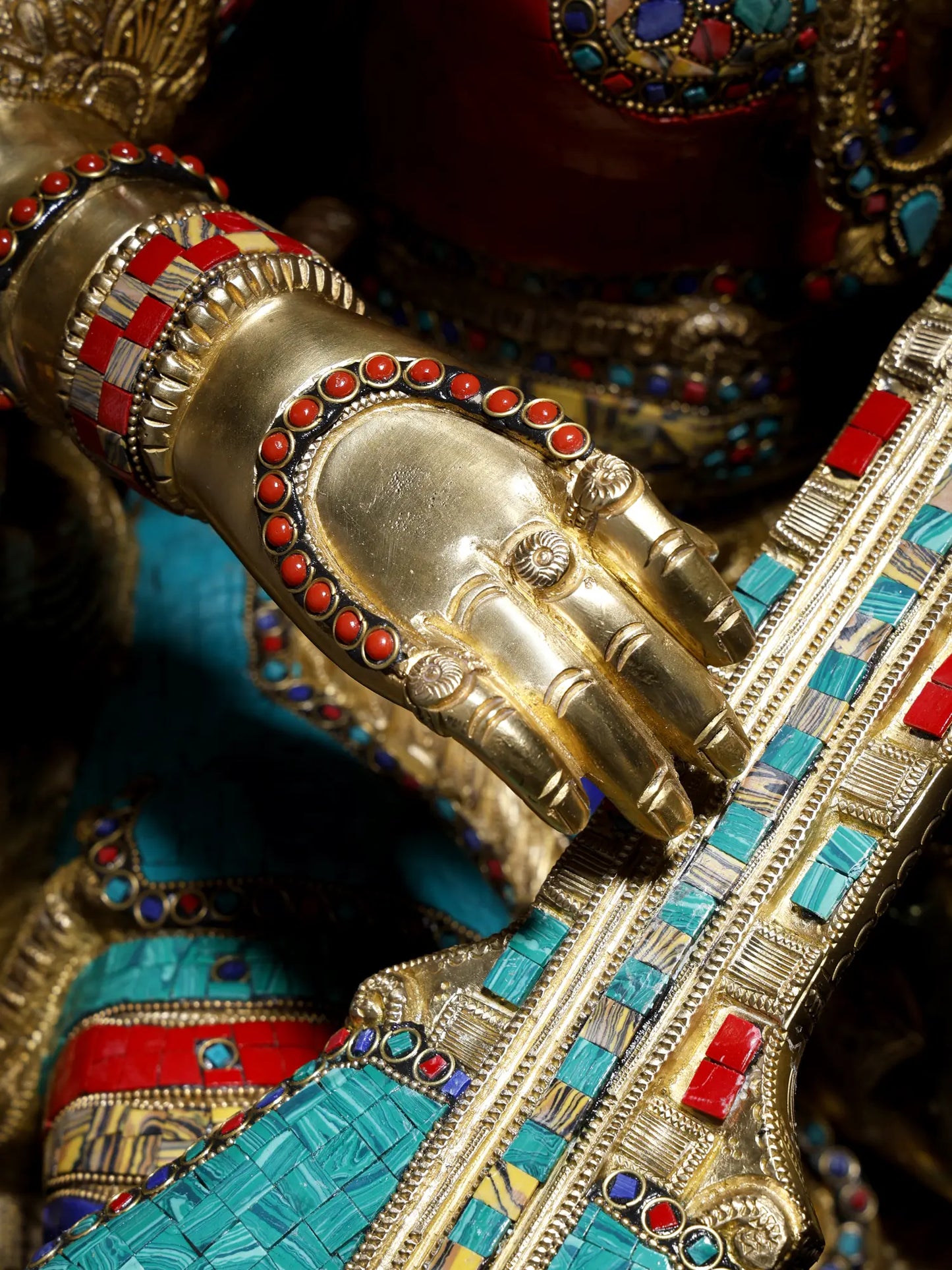 Brassaura® Goddess Saraswati Playing Veena | Brass with Intricate Inlay Work | Height 33 Inches