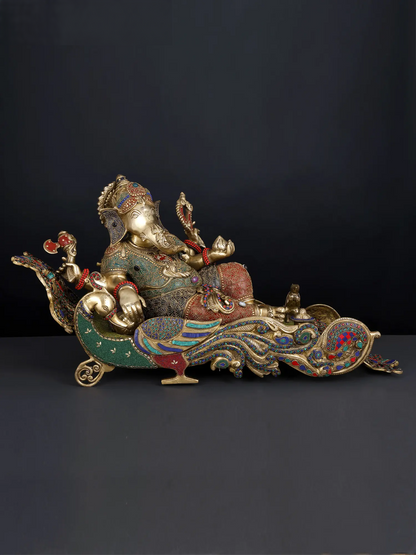 Brassaura™ Brass Ganesha Statue with Inlay Work | Height 16 Inches & Weight 35.60 kgs