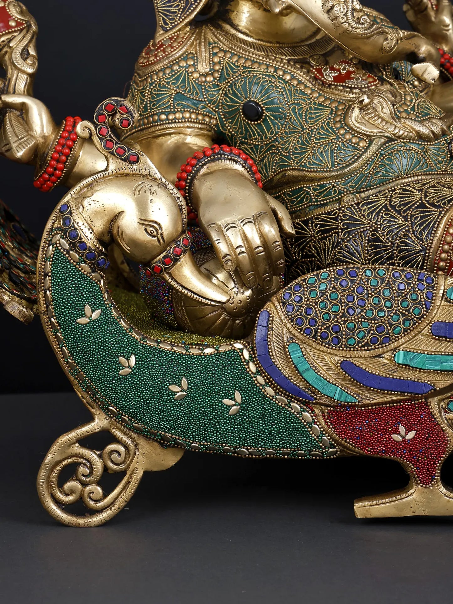 Brassaura™ Brass Ganesha Statue with Inlay Work | Height 16 Inches & Weight 35.60 kgs