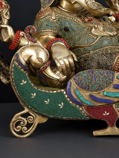 Brassaura™ Brass Ganesha Statue with Inlay Work | Height 16 Inches & Weight 35.60 kgs