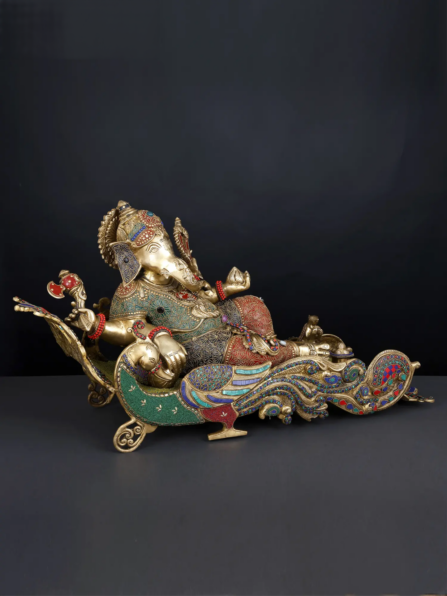 Brassaura™ Brass Ganesha Statue with Inlay Work | Height 16 Inches & Weight 35.60 kgs