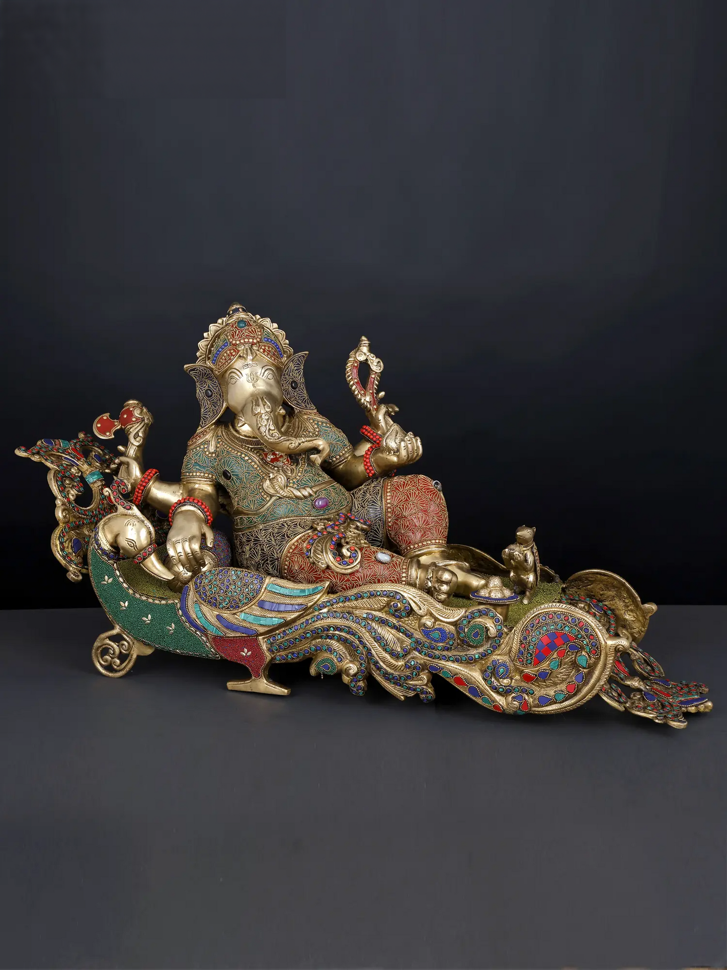 Brassaura™ Brass Ganesha Statue with Inlay Work | Height 16 Inches & Weight 35.60 kgs