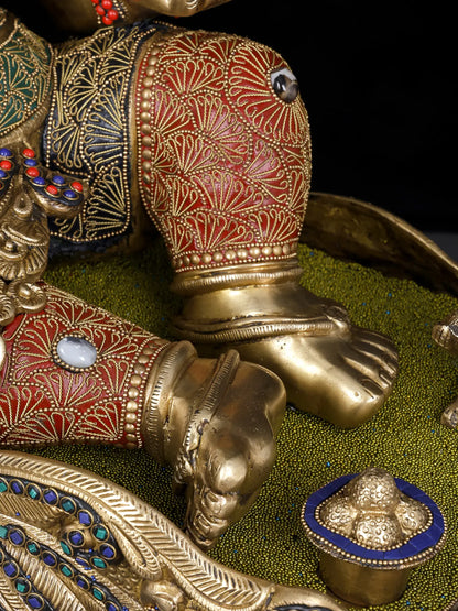 Brassaura™ Brass Ganesha Statue with Inlay Work | Height 16 Inches & Weight 35.60 kgs