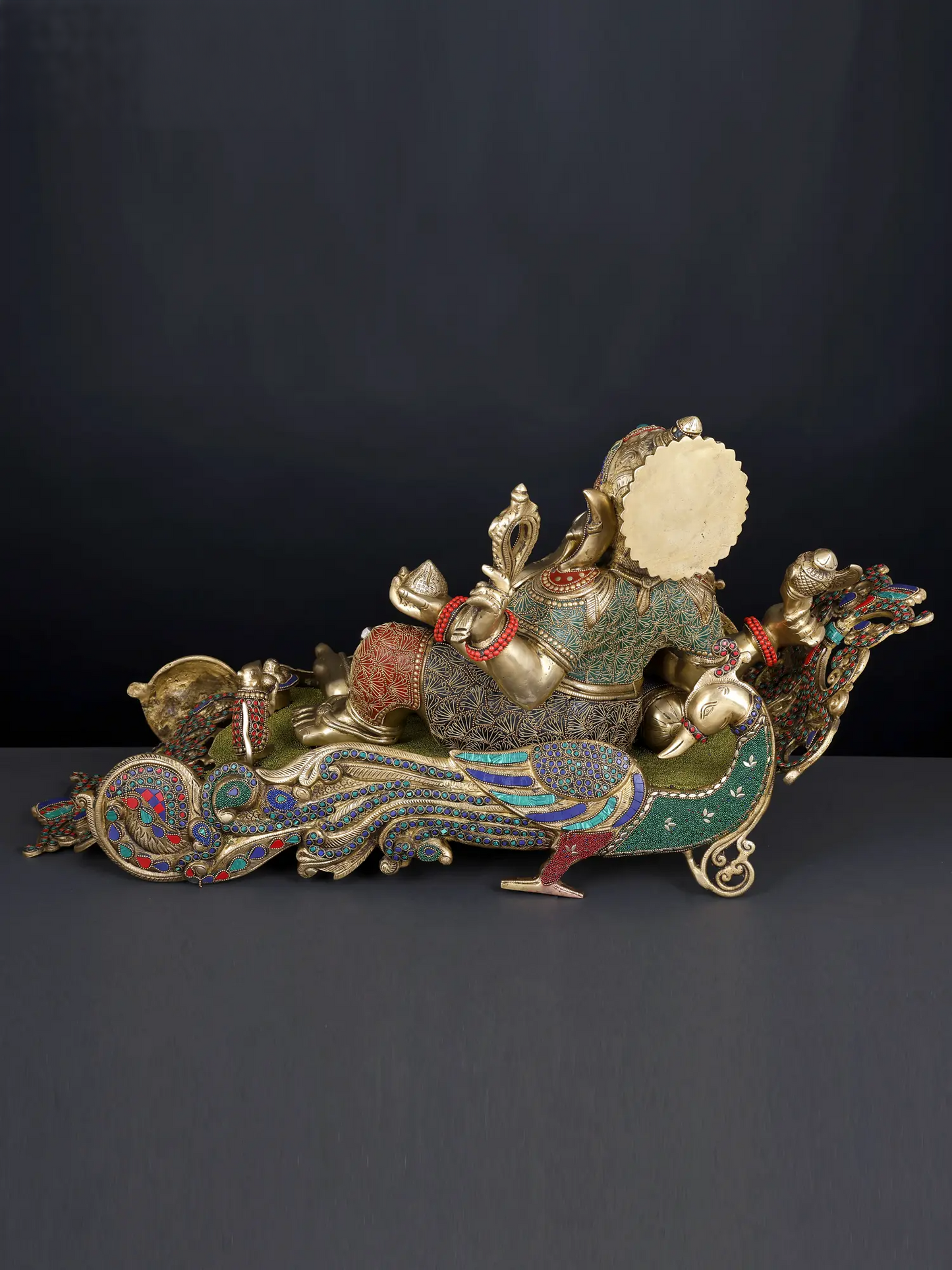 Brassaura™ Brass Ganesha Statue with Inlay Work | Height 16 Inches & Weight 35.60 kgs