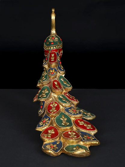 ब्रासोरा® सजावटी मोर पेड़ के तने पर | जड़ाई के काम के साथ शुद्ध पीतल | ऊंचाई 8.3 इंच और चौड़ाई 11.4 इंच