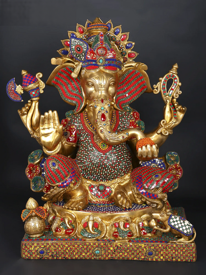 Brassaura™ Brass Ganesha Statue | Height 32 Inches & Weight 69.50 kgs