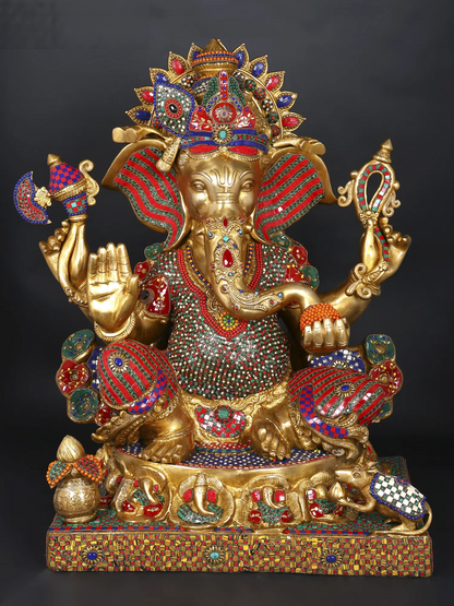 Brassaura™ Brass Ganesha Statue | Height 32 Inches & Weight 69.50 kgs