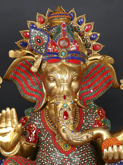 Brassaura™ Brass Ganesha Statue | Height 32 Inches & Weight 69.50 kgs