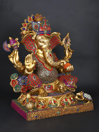 Brassaura™ Brass Ganesha Statue | Height 32 Inches & Weight 69.50 kgs