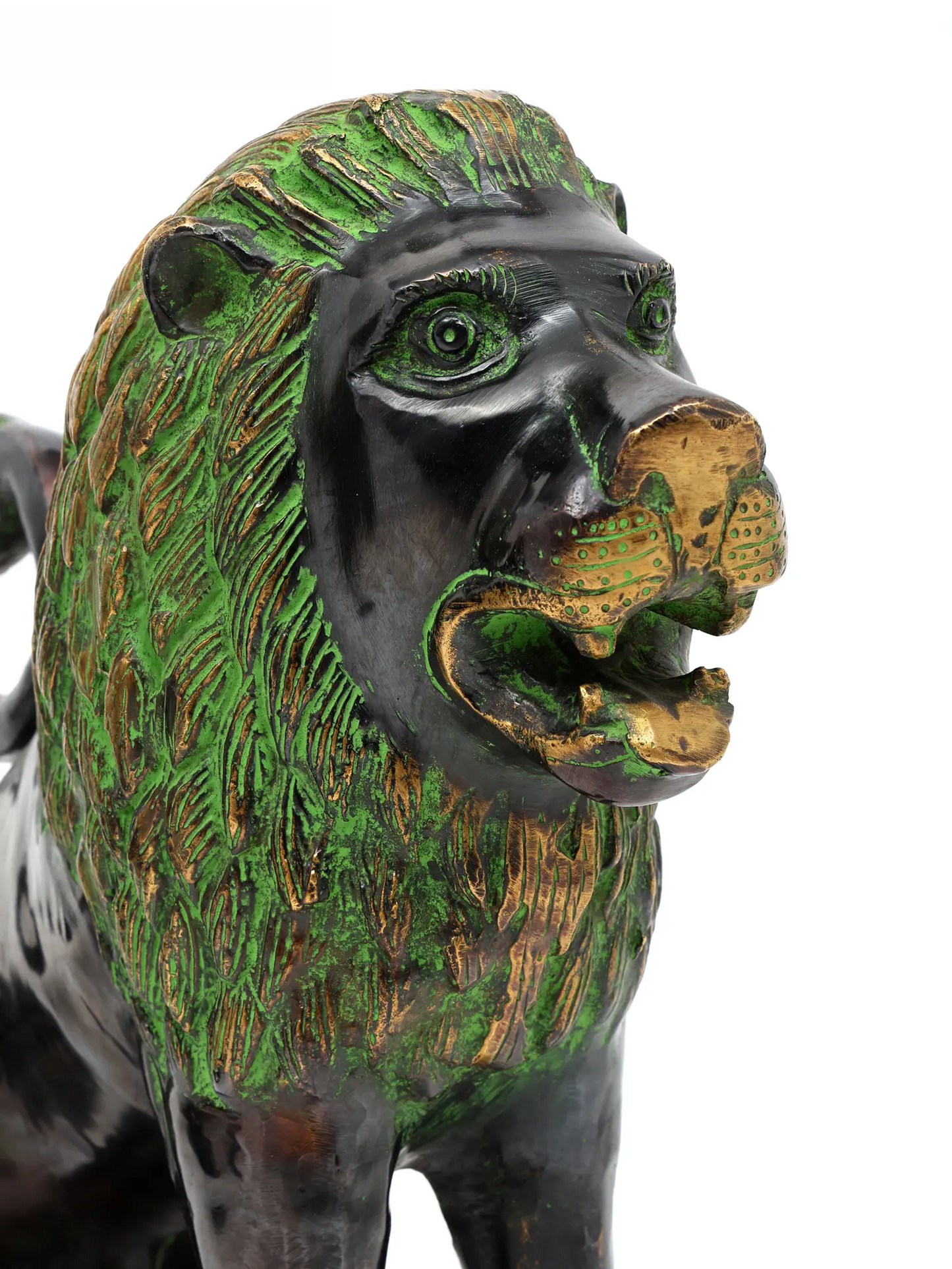 Brassaura® Pair of Royal Guardian Lions | Brass with Antique Green Patina Finish | Height 13.6 Inches | Weight: 20.25 kgs