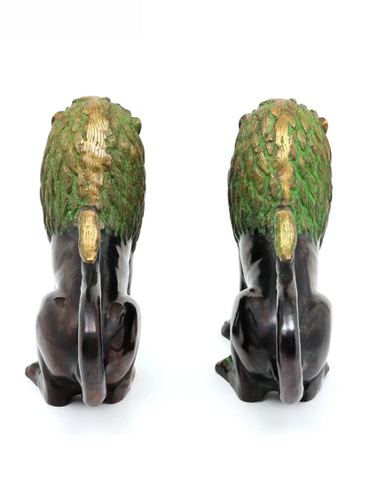 Brassaura® Pair of Royal Guardian Lions | Brass with Antique Green Patina Finish | Height 13.6 Inches | Weight: 20.25 kgs