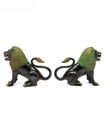 Brassaura® Pair of Royal Guardian Lions | Brass with Antique Green Patina Finish | Height 13.6 Inches | Weight: 20.25 kgs