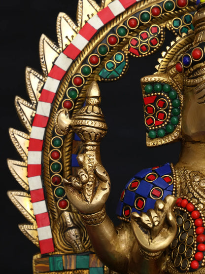 Brassaura™ Brass Ganesha Statue with Multi Stonework & Inlay Work | Height 17 Inches & Weight 8.09 kgs