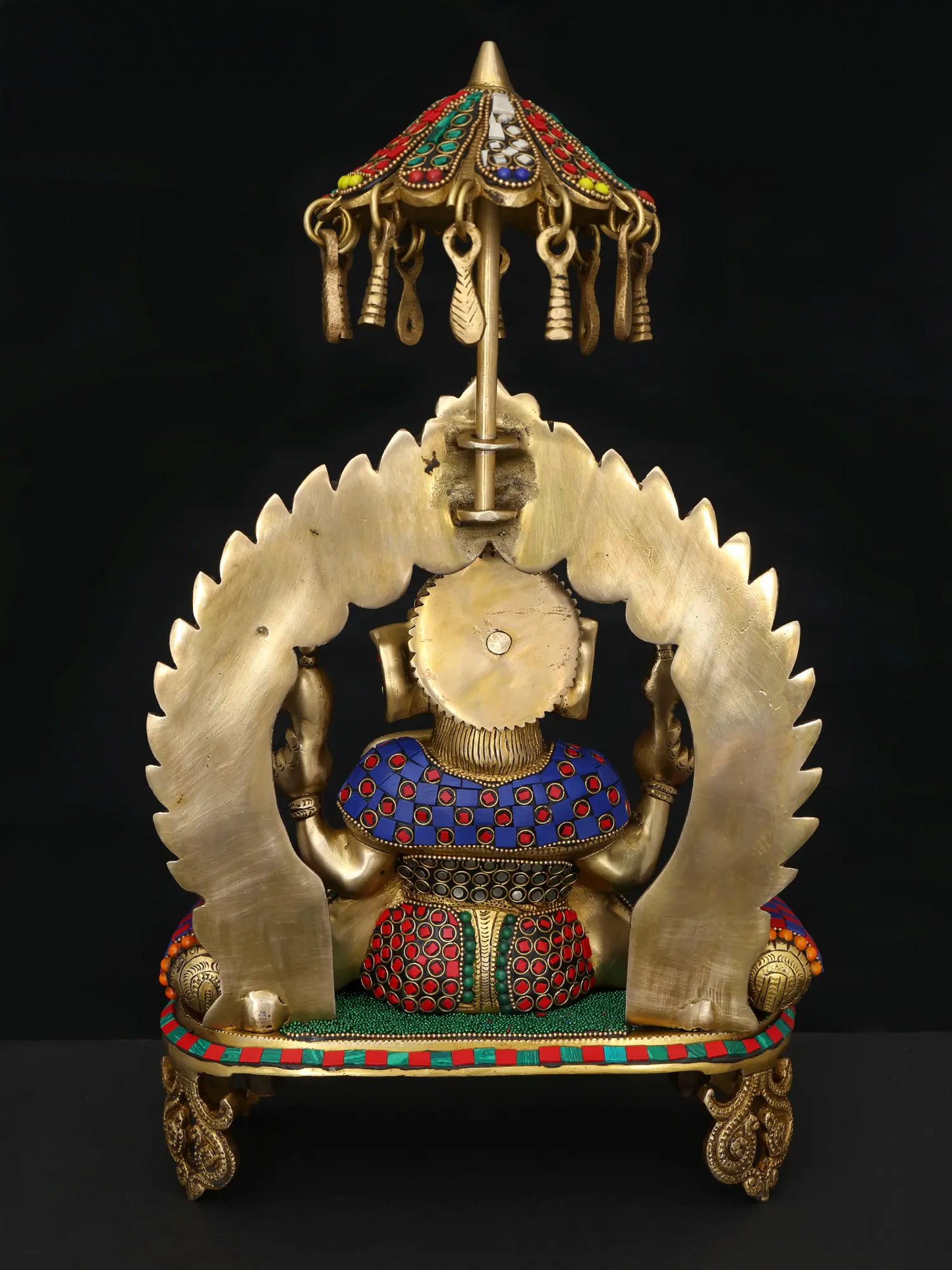 Brassaura™ Brass Ganesha Statue with Multi Stonework & Inlay Work | Height 17 Inches & Weight 8.09 kgs