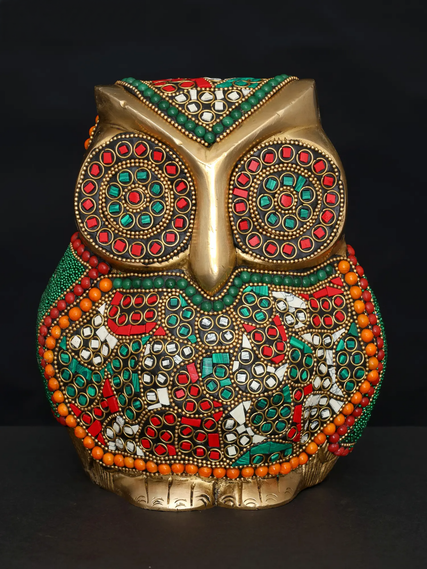 Brassaura® Decorative Brass Owl with Inlay Work | Height 7 Inches Weight: 3.32 kgs