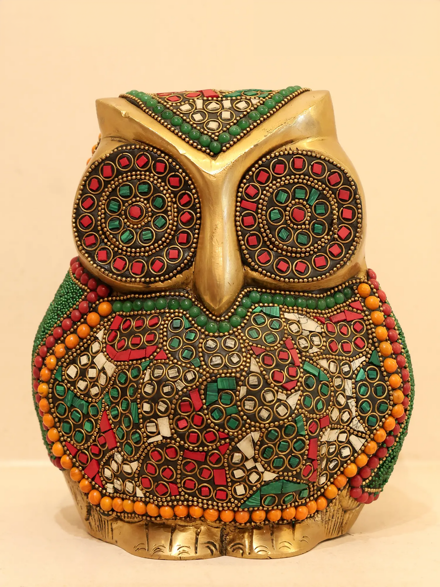 Brassaura® Decorative Brass Owl with Inlay Work | Height 7 Inches Weight: 3.32 kgs