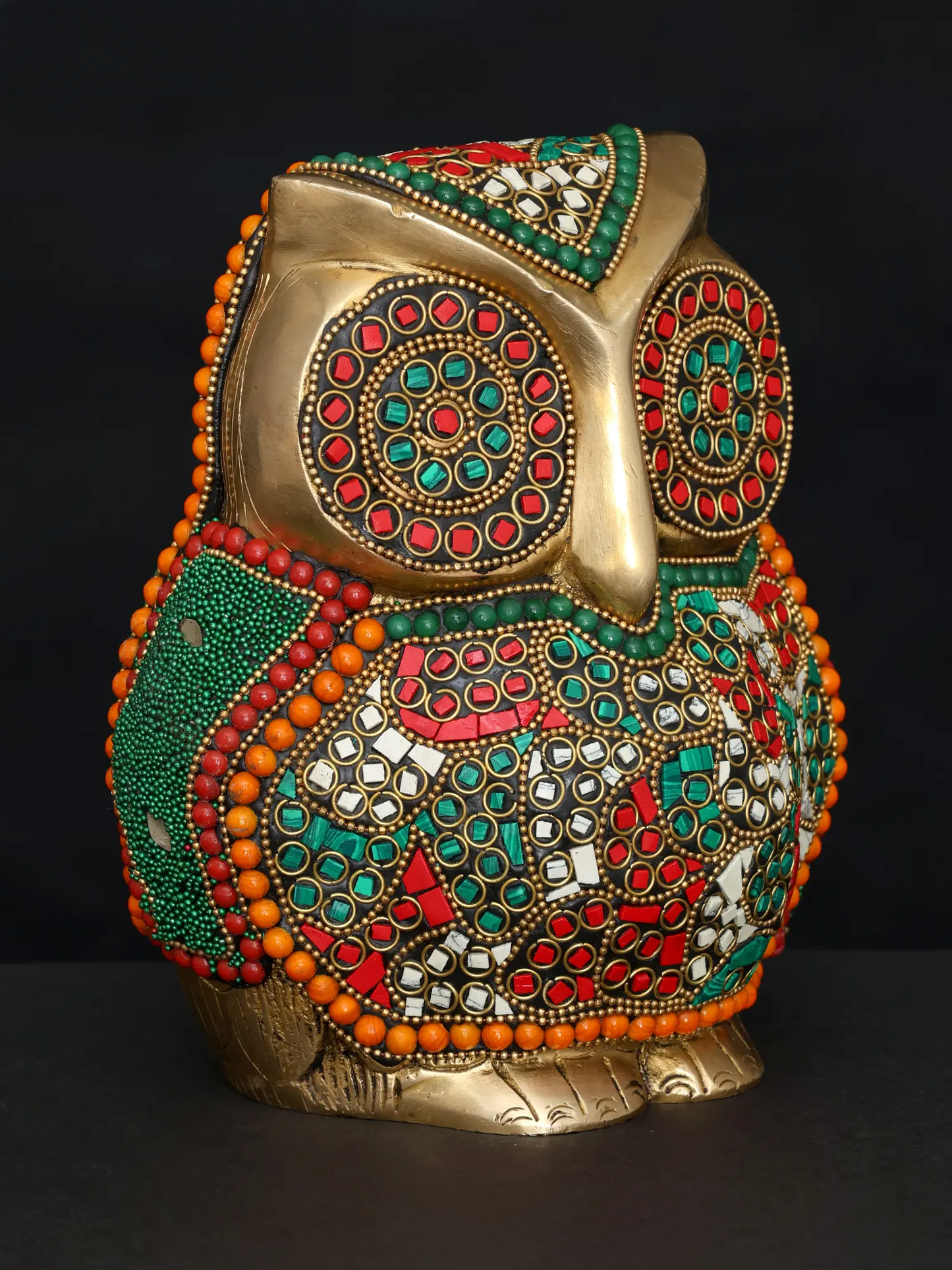 Brassaura® Decorative Brass Owl with Inlay Work | Height 7 Inches Weight: 3.32 kgs