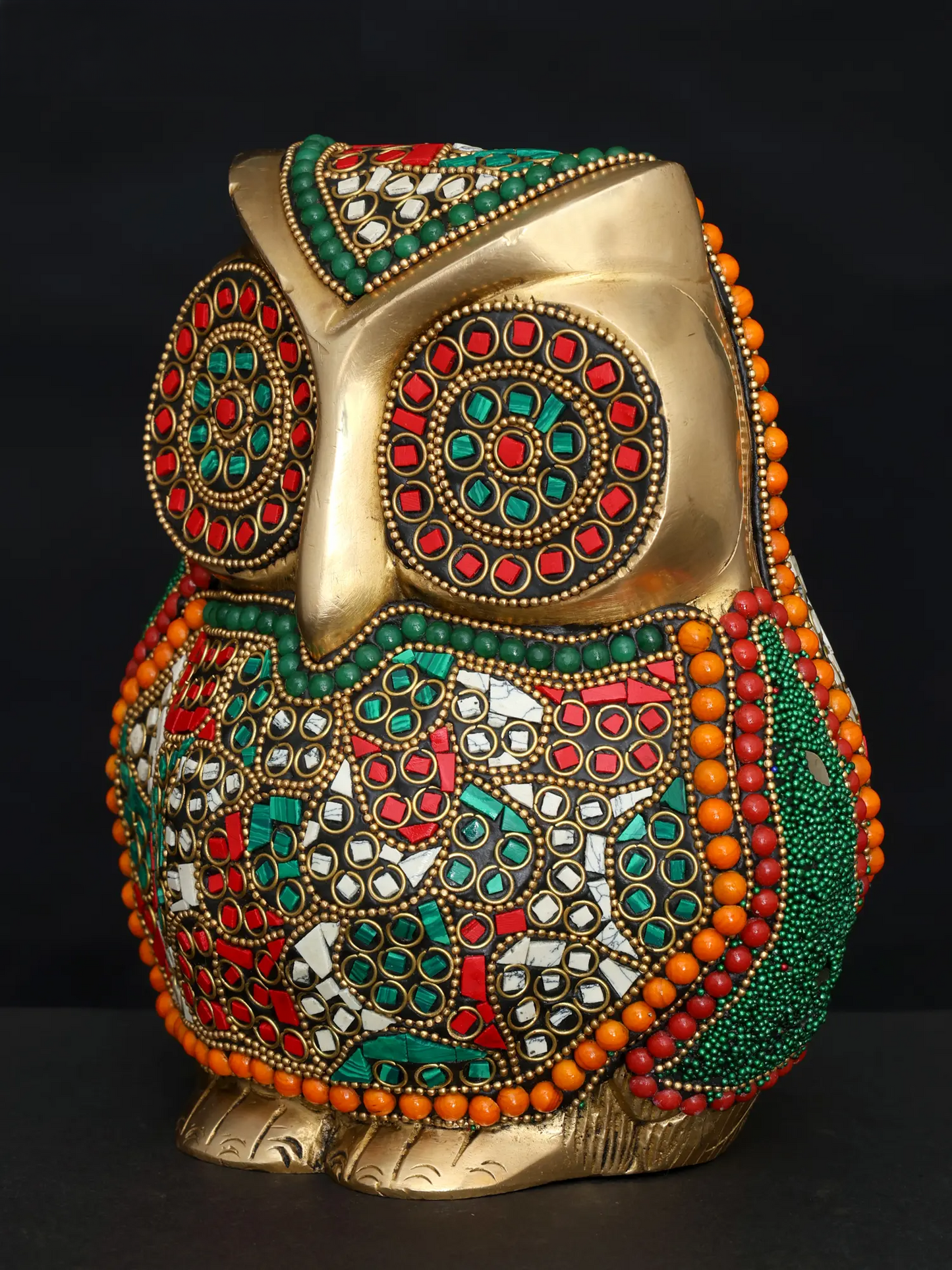 Brassaura® Decorative Brass Owl with Inlay Work | Height 7 Inches Weight: 3.32 kgs