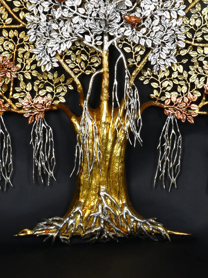 Brassaura® Brass Tree of Life Kalpvriksha Statue Dual-tone antique gold and silver finish | Height 55.91 Inches & Weight 52 kg