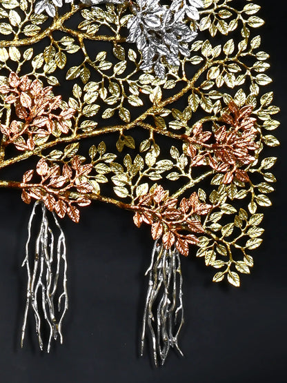 Brassaura® Brass Tree of Life Kalpvriksha Statue Dual-tone antique gold and silver finish | Height 55.91 Inches & Weight 52 kg
