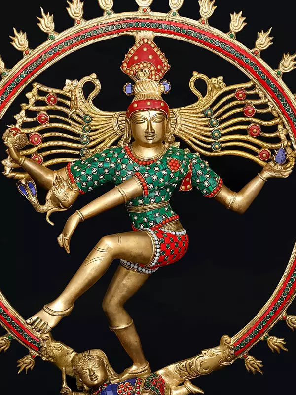 Brassaura® Brass Nataraj Statue with Inlay Work | Height 31 Inches & Weight 27.27 kg