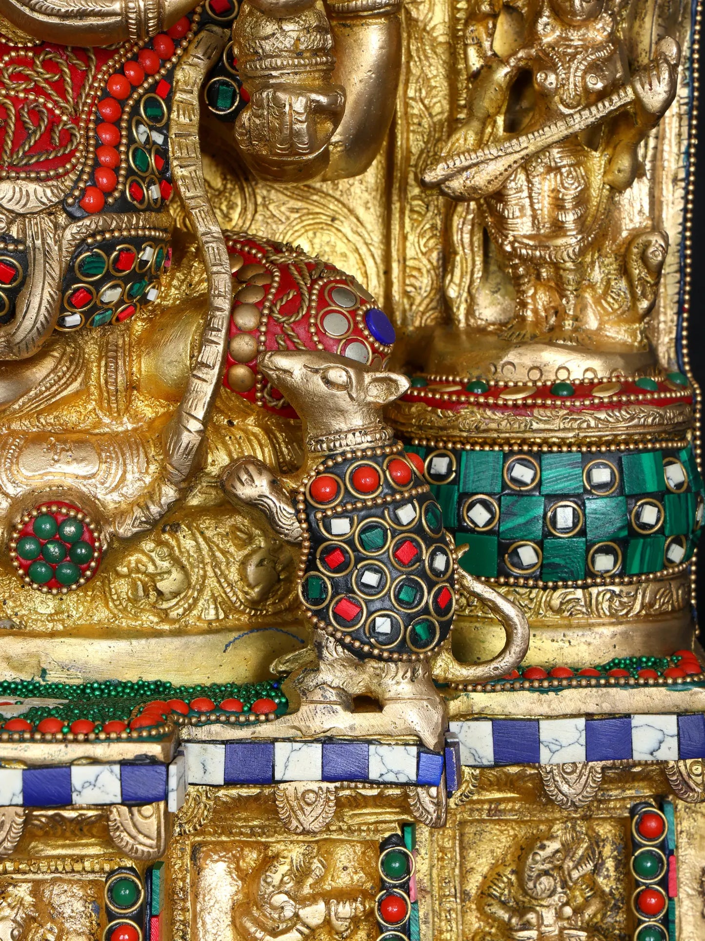 Brassaura™ Brass Ganesha Statue with Inlay Work | Height 18 Inches & Weight 19.29 kgs