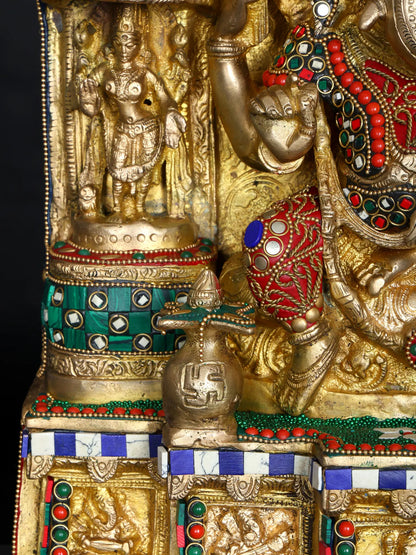 Brassaura™ Brass Ganesha Statue with Inlay Work | Height 18 Inches & Weight 19.29 kgs