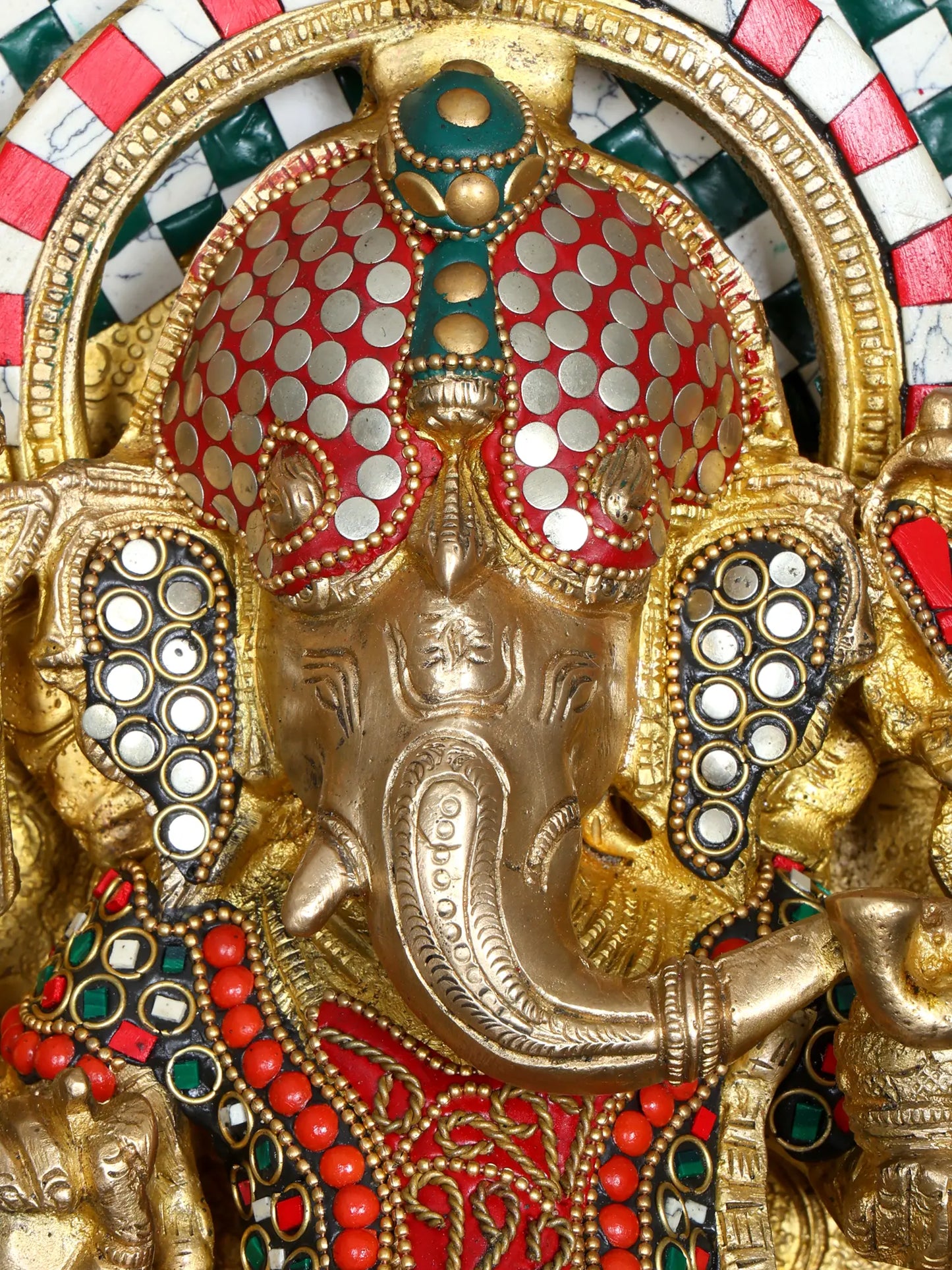 Brassaura™ Brass Ganesha Statue with Inlay Work | Height 18 Inches & Weight 19.29 kgs