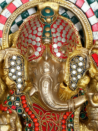 Brassaura™ Brass Ganesha Statue with Inlay Work | Height 18 Inches & Weight 19.29 kgs