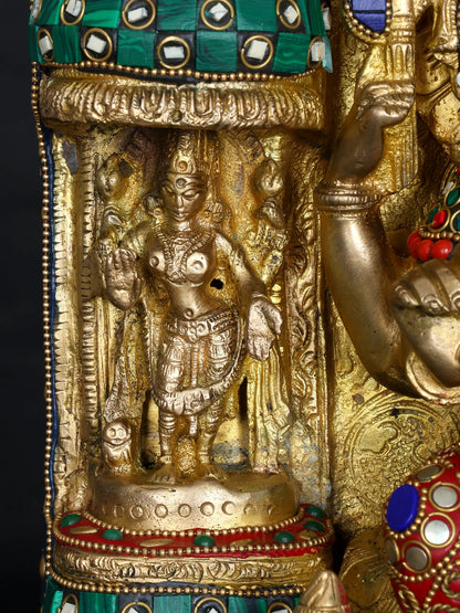 Brassaura™ Brass Ganesha Statue with Inlay Work | Height 18 Inches & Weight 19.29 kgs