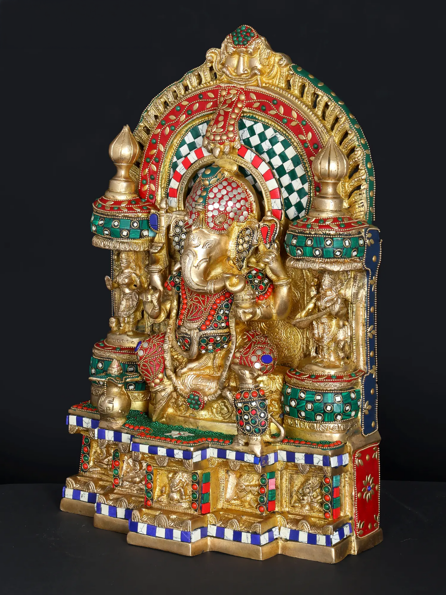 Brassaura™ Brass Ganesha Statue with Inlay Work | Height 18 Inches & Weight 19.29 kgs
