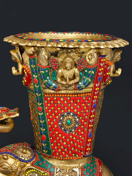 Brassaura® Elephant Urli with Inlay Work | Brass with Inlay Work | Height 21 Inches & Weight 25.16 kgs