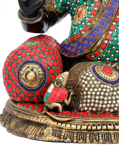 Brassaura™ Brass Ganesha Statue with Multi Stonework | Height 22 Inches & Weight 35.59 kgs